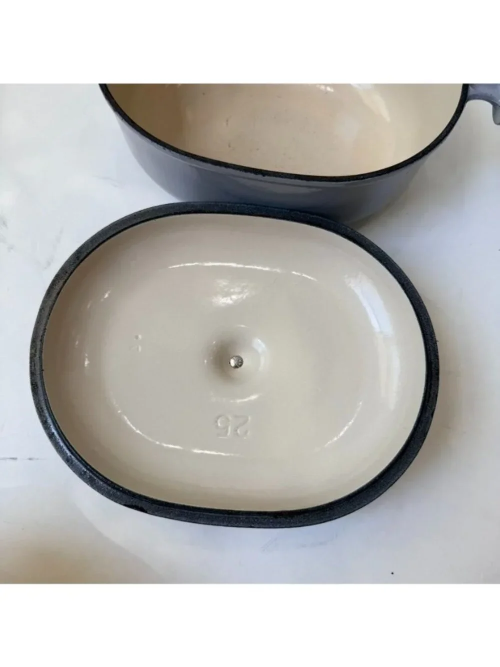 RARE Vintage Le Creuset La Mama Enzo Mari Oval Cast Iron Dutch Oven Gray
